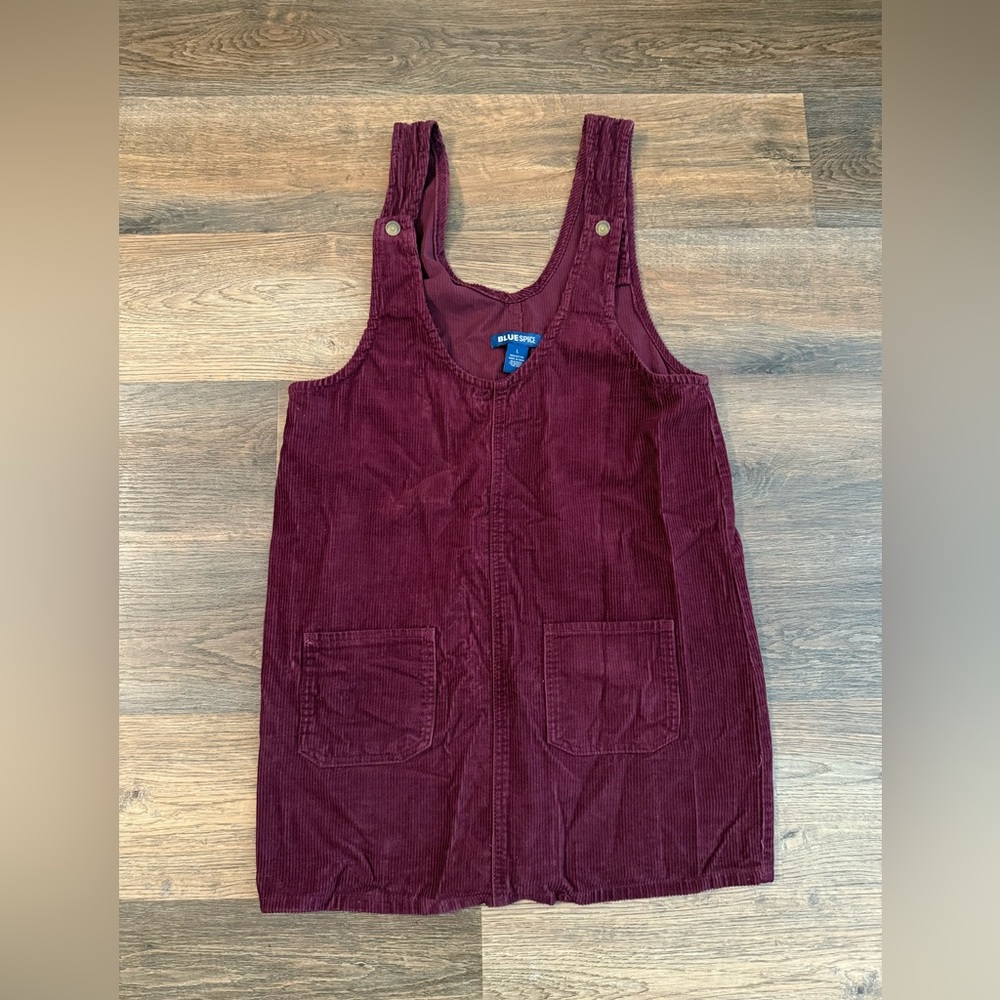 BLUE SPICE MAROON CORDUROY JUMPER DRESS OVERALLS SIZE LARGE 100% COTTON